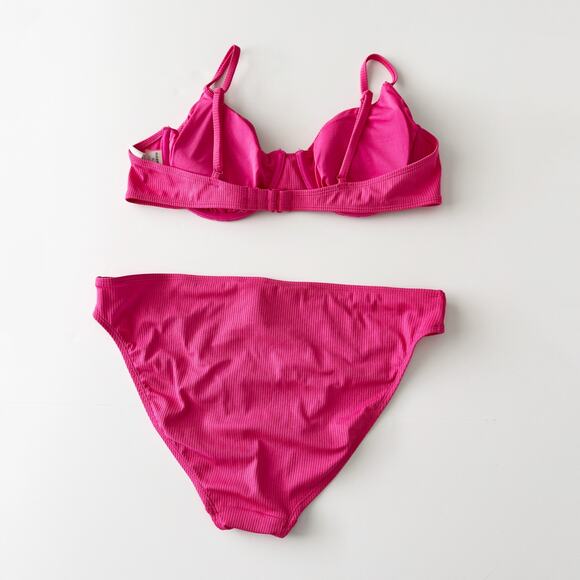 [Old Navy] Hot Pink Rib Knit Balconette Bikini Top Matching Bottoms Swimsuit XL - Picture 3 of 12